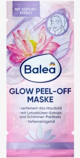 Balea sejas maska Glow off ar lotosa ekstraktu un mirdzumiņiem, 2x8 ml, 16 ml